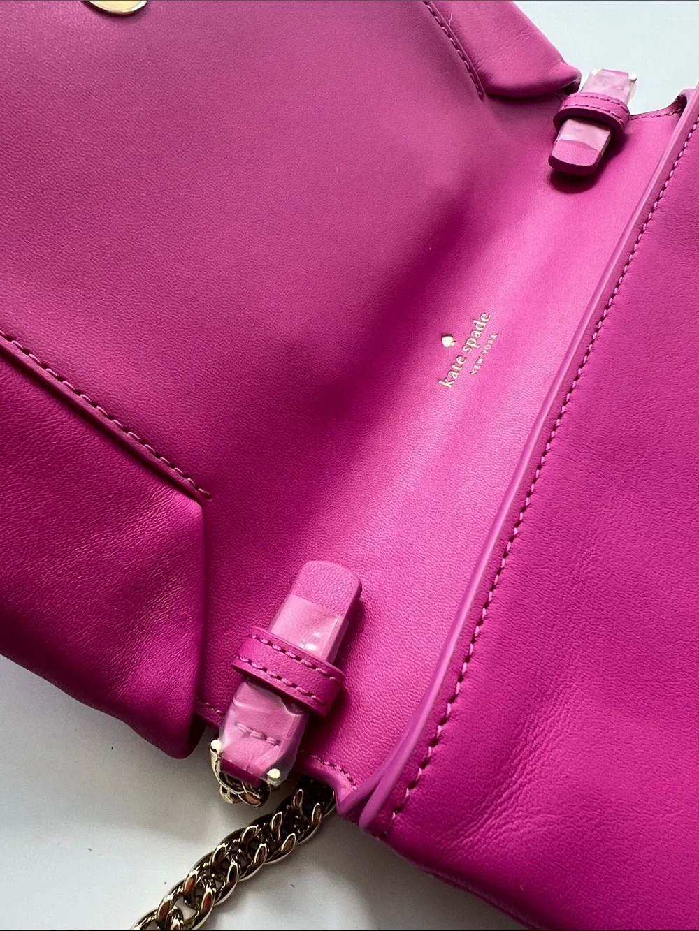 kate spade Hot Pink Leather Bow Clutch with Gold Chain • 8x5 inch